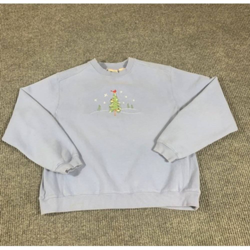 VTG Artisans Sweatshirt Womens Extra Large Blue Birds Tree Embroidered Winter